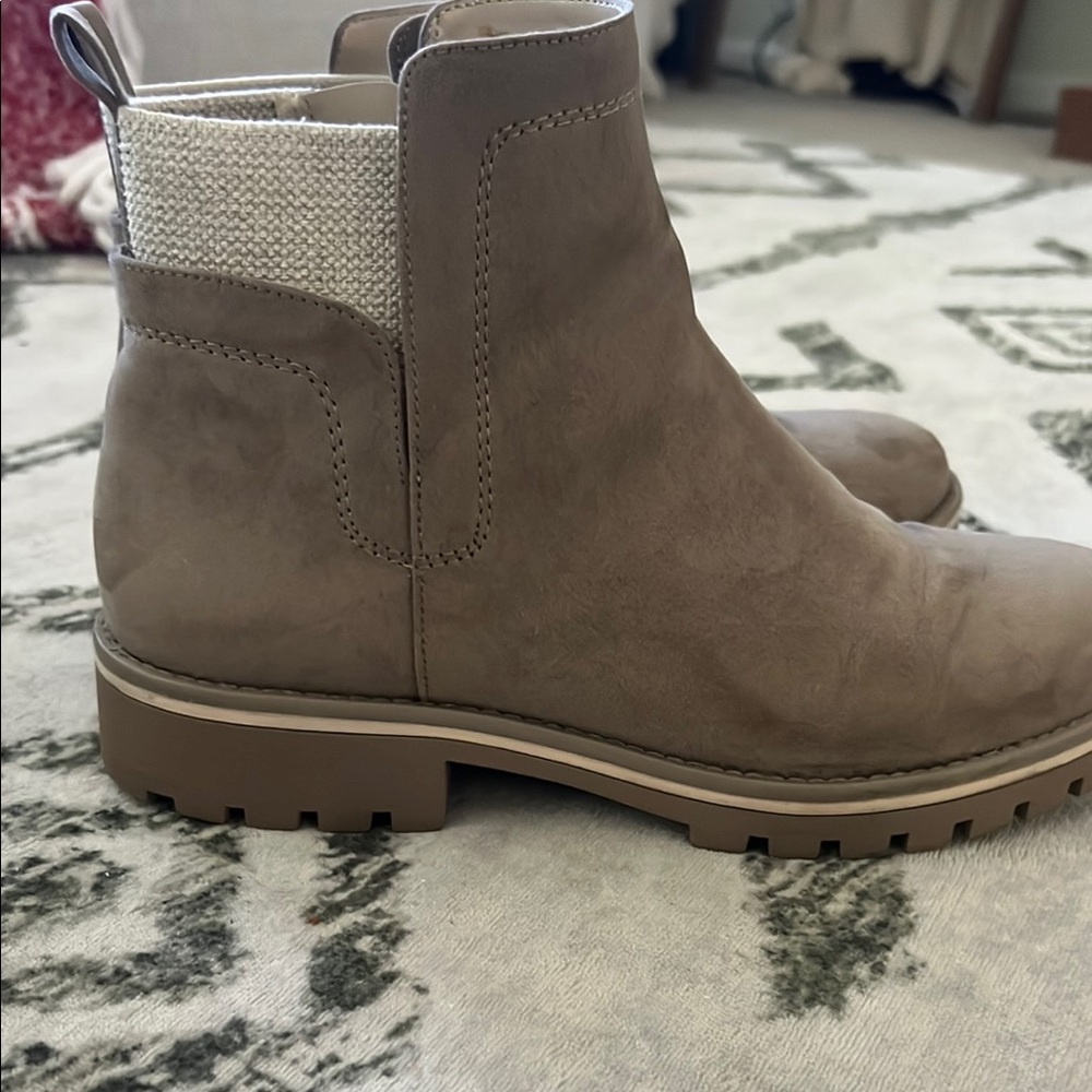 Tan Suede Ankle Boots with Textured Top Detail